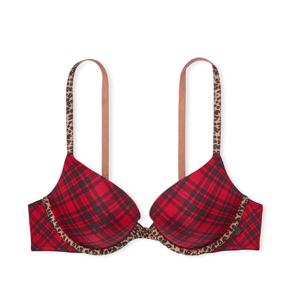 Victoria Secret plaid and Leopard print push up bra size 32C new with tags